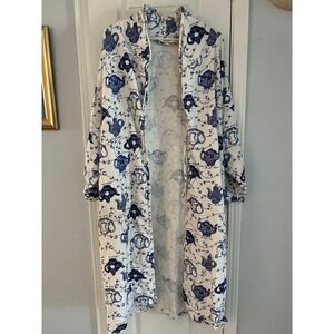 Victoria's Secret Floral Robe Womens One Size White Blue Long Sleeve Lounge Wear